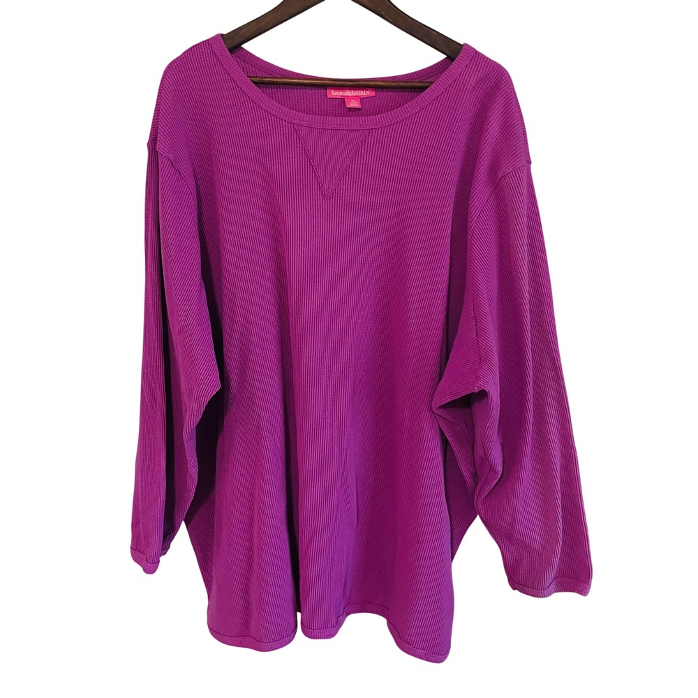 Womens Casual Waffle Knit Thermal Top 4X Fuchsia Cozy Cabin Fall Layering